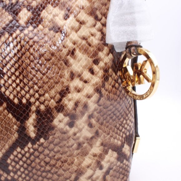 MICHAEL Belted Medium Shoulder Python Print Shoulder Satchel Handbag Purse - Picture 9 of 12